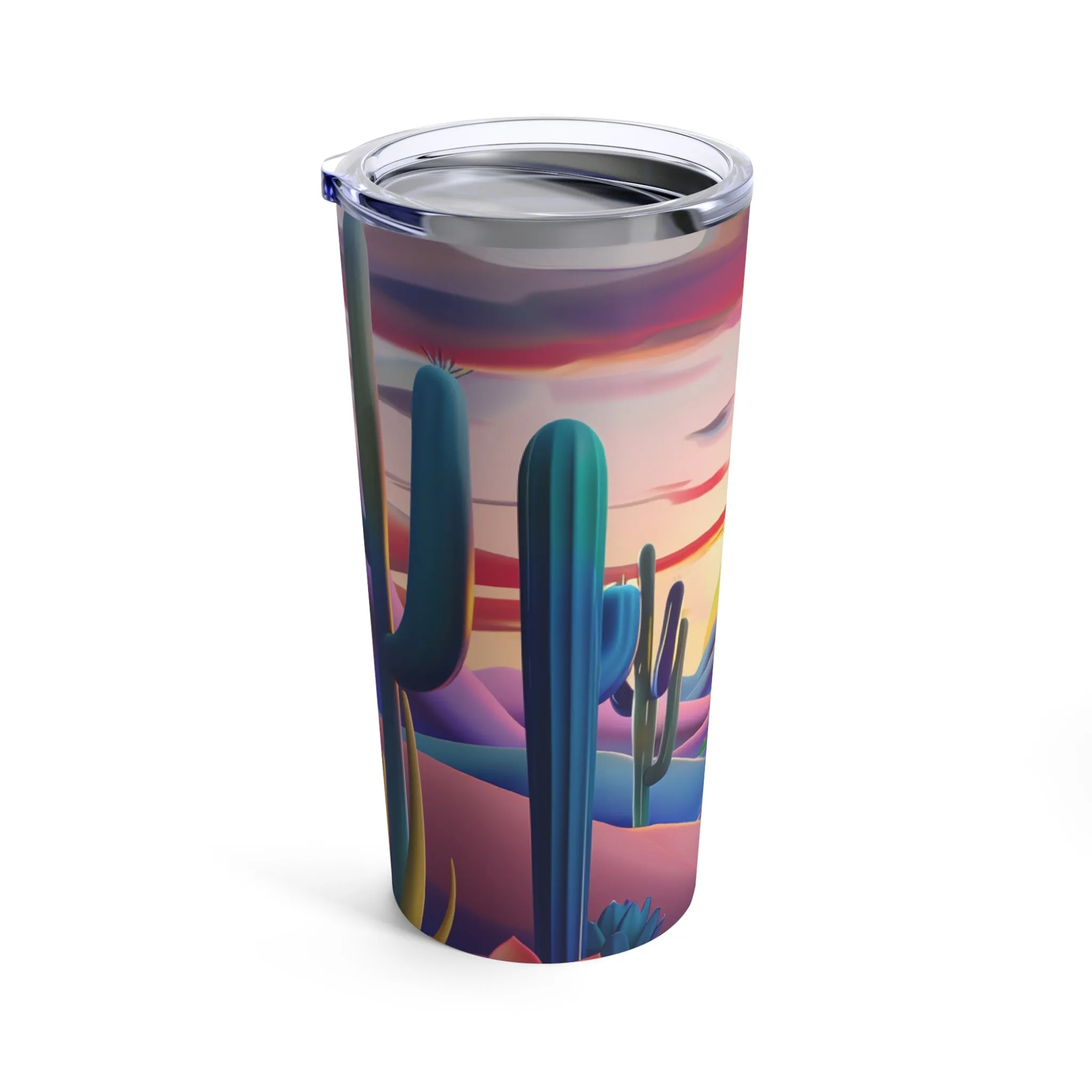 Desert sunset tumbler 20oz, Water bottle, Desert landscape, Cactus design
