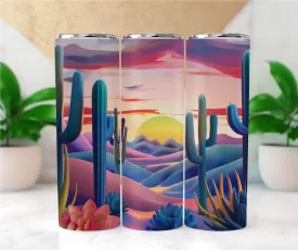 Desert sunset tumbler 20oz, Water bottle, Desert landscape, Cactus design