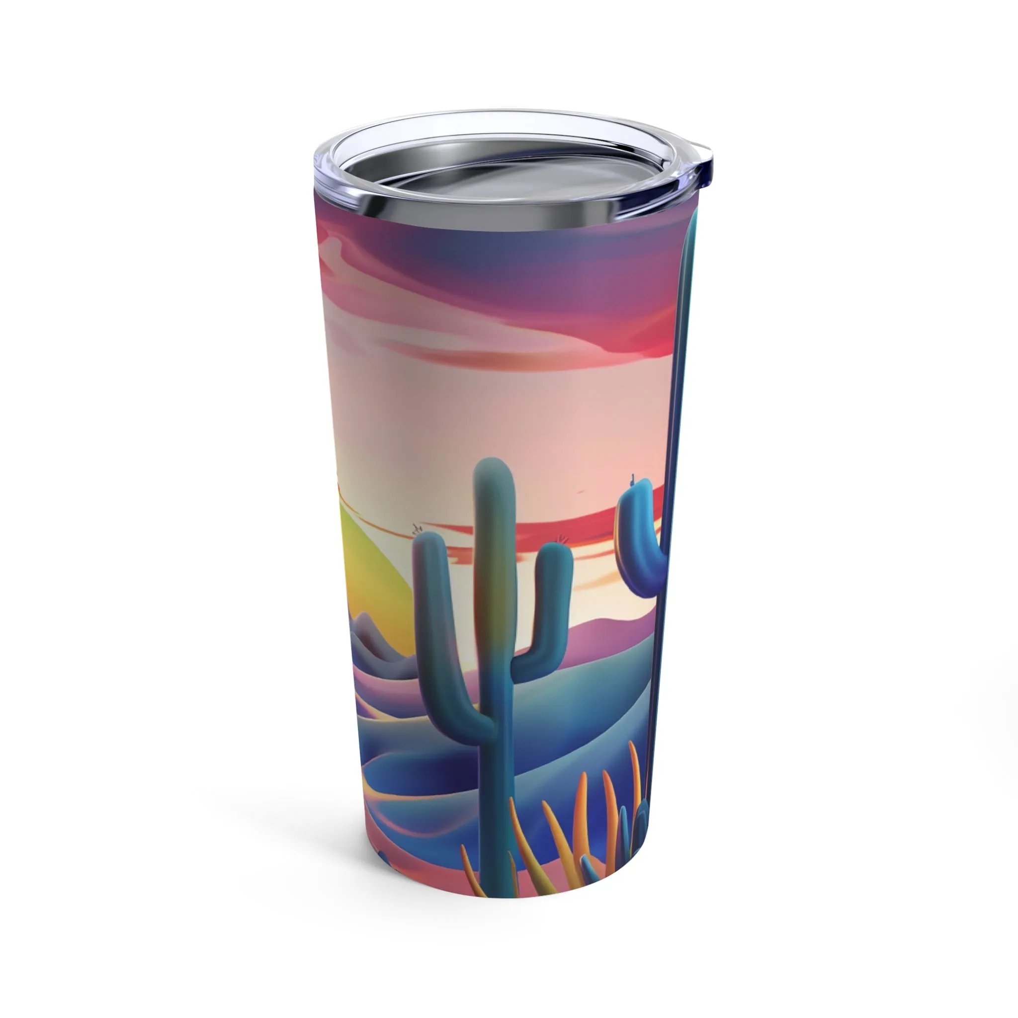 Desert sunset tumbler 20oz, Water bottle, Desert landscape, Cactus design