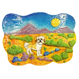 Desert Sunshine Shih Tzu - Custom Landscape Ceramic Tile by Debby Carman