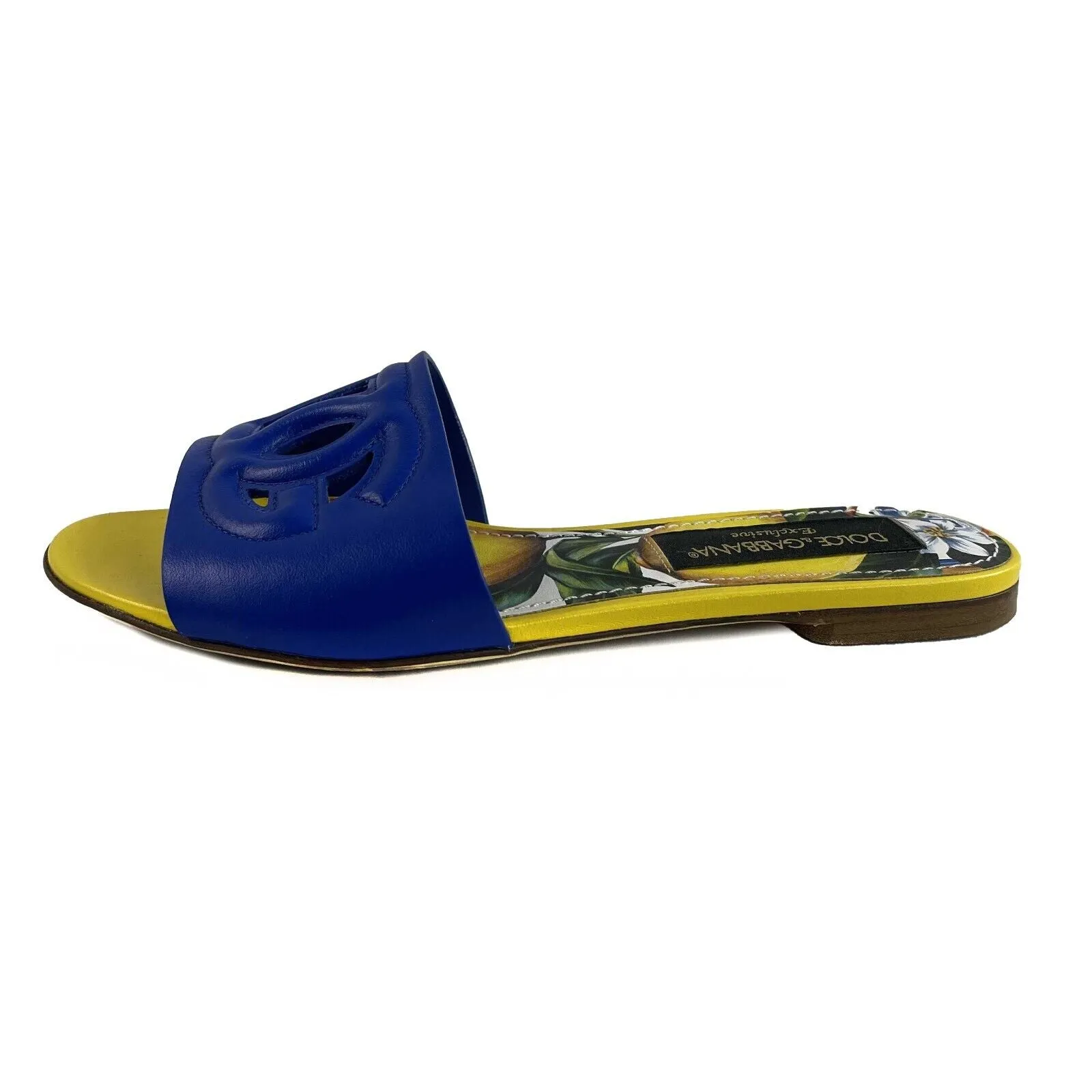 Dolce & Gabbana Good Interlocking DG Logo Slides Blue Yellow 36.5 Shoes US 6.5