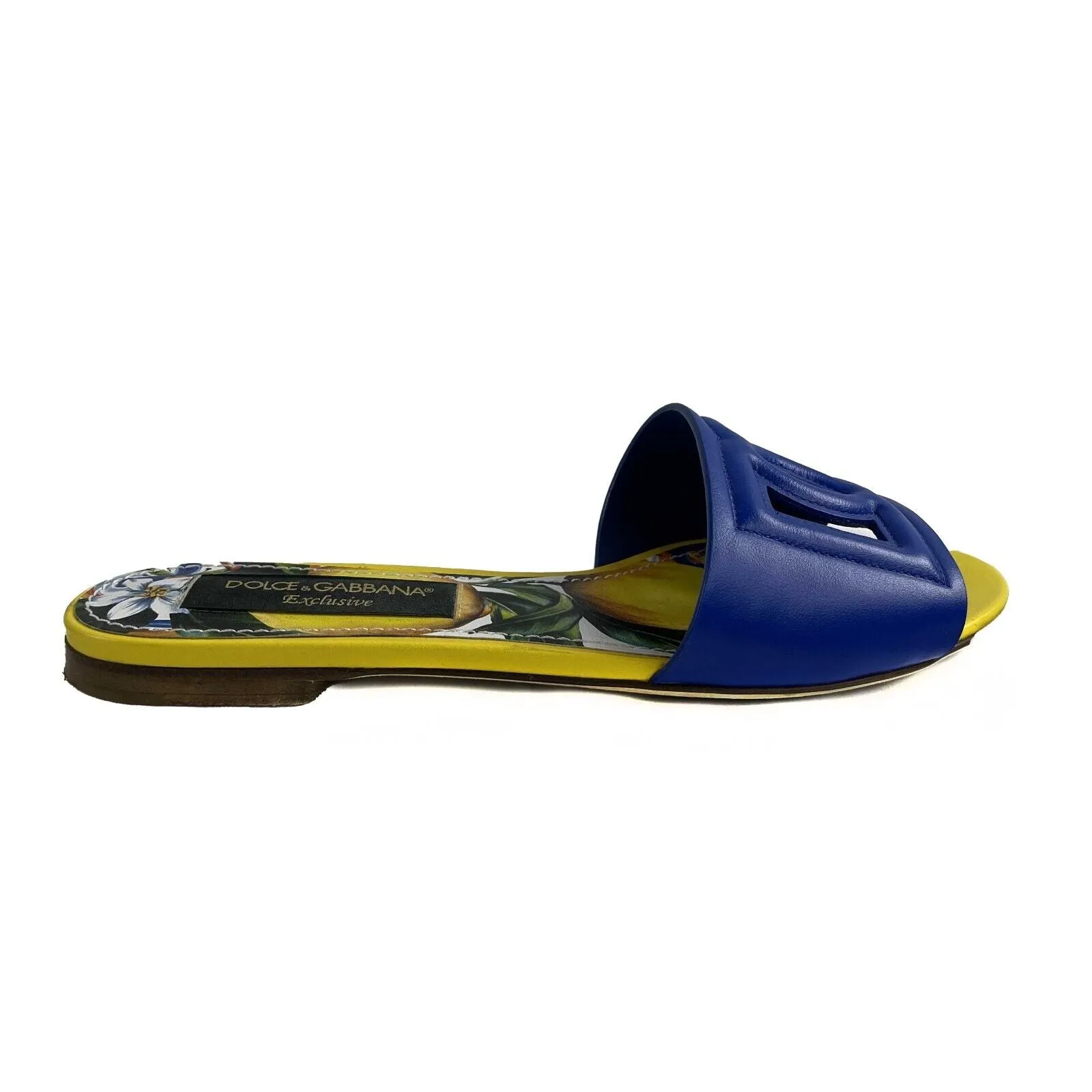 Dolce & Gabbana Good Interlocking DG Logo Slides Blue Yellow 36.5 Shoes US 6.5