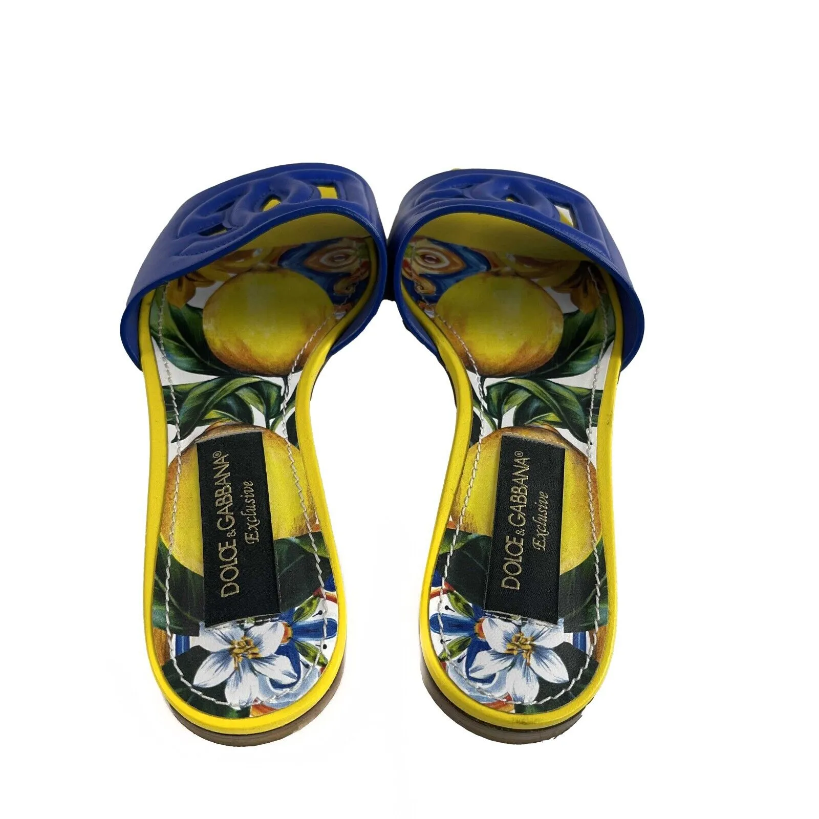 Dolce & Gabbana Good Interlocking DG Logo Slides Blue Yellow 36.5 Shoes US 6.5