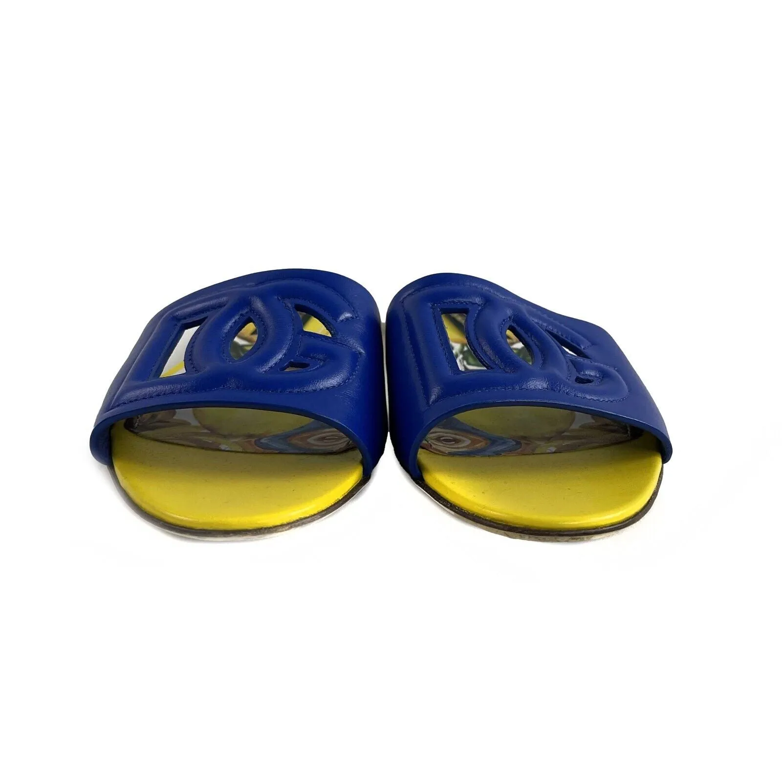 Dolce & Gabbana Good Interlocking DG Logo Slides Blue Yellow 36.5 Shoes US 6.5
