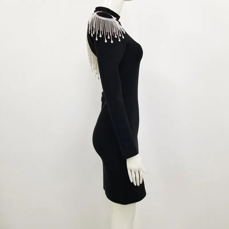 DressBetty - High-Quality Red Black Sexy Sparkly Backless Diamonds Tassel Rayon Bandage Dress