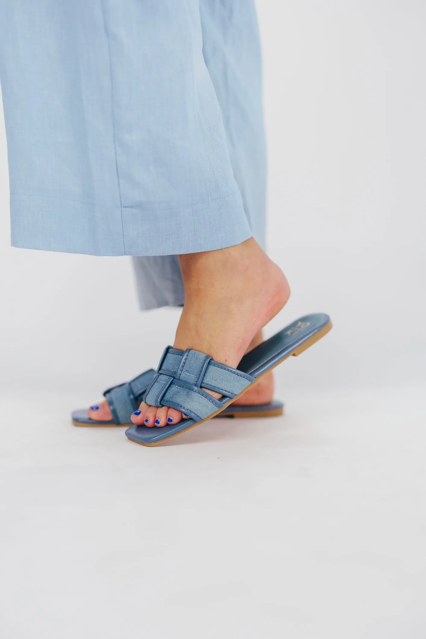 Essie Woven Canvas Slides in Denim