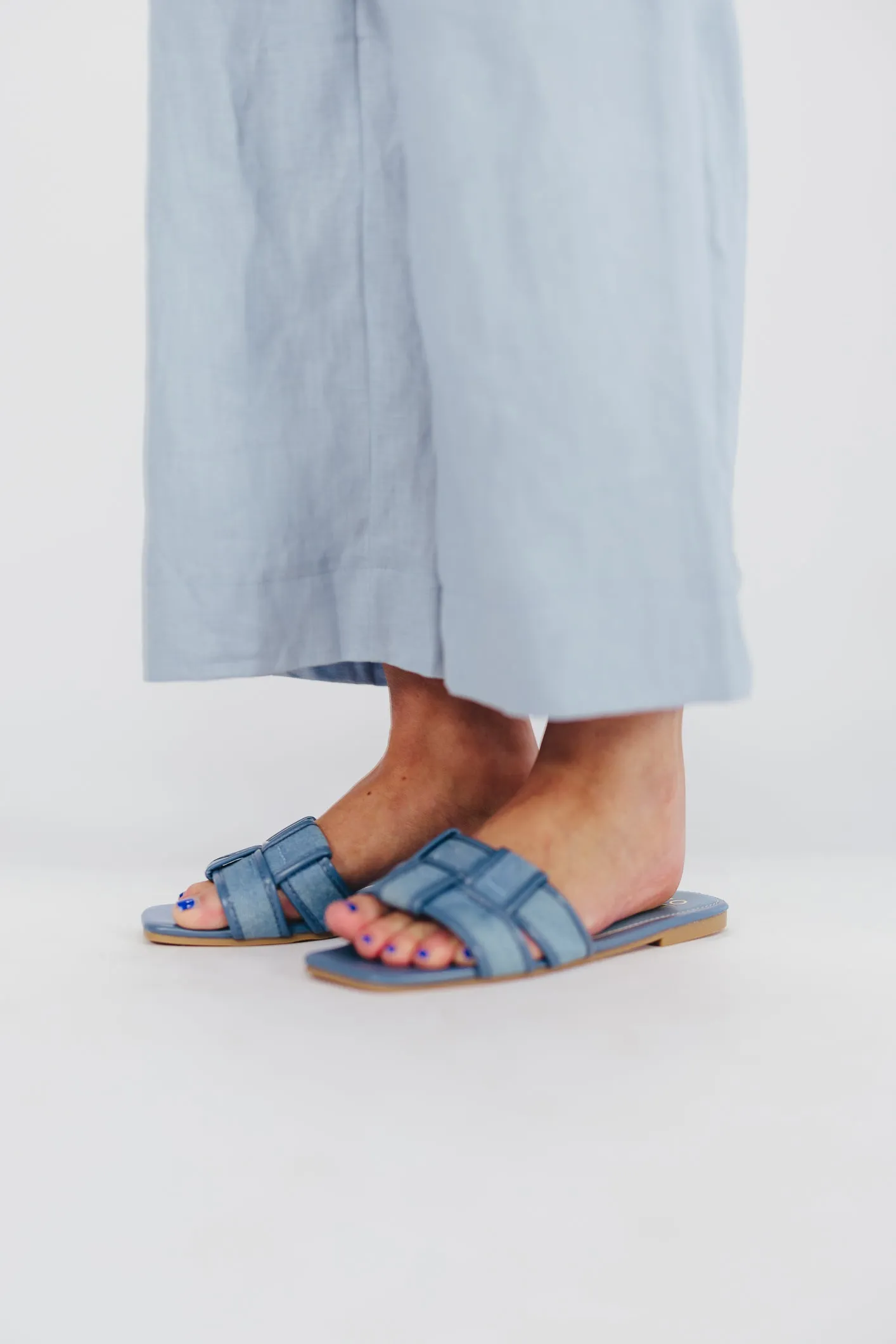 Essie Woven Canvas Slides in Denim