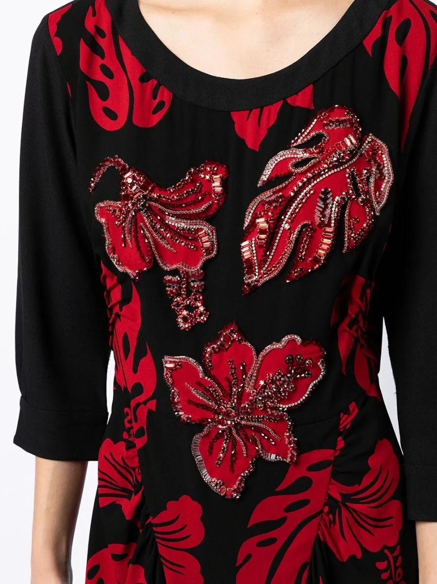 Floral Print Embellished Dress