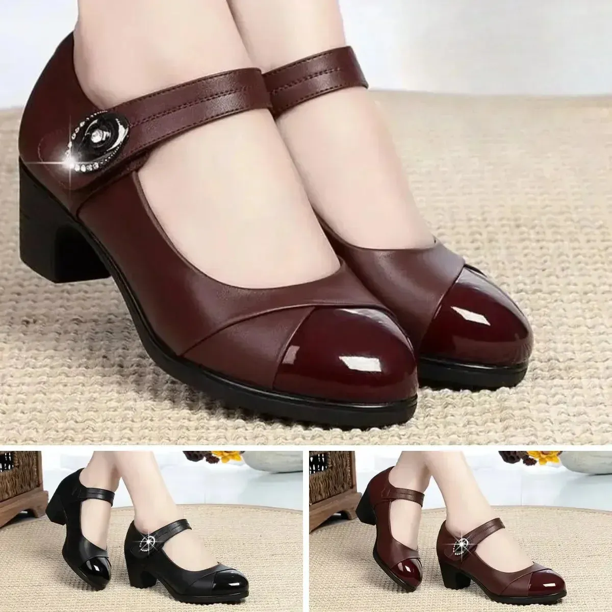 Free ShippingWomen's Diamond Button Soft Sole Leather Orthopedic ShoesComfortable, Non-slip