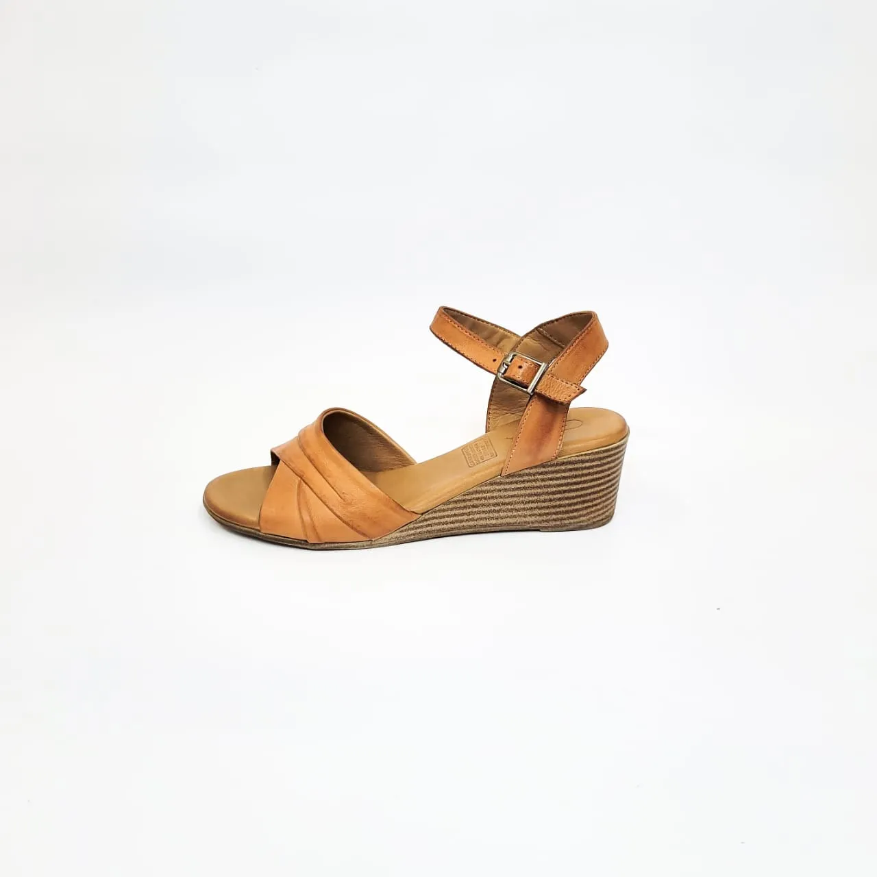 Gia tan leather wedge sandal with ankle strap
