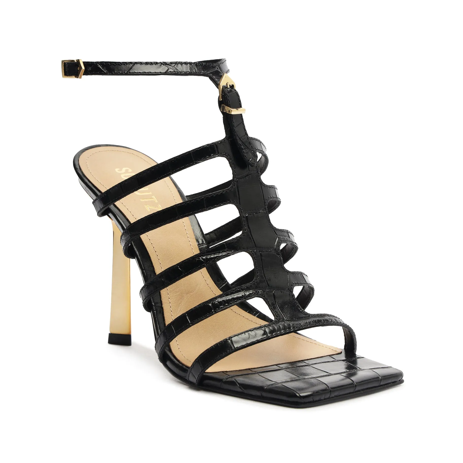 Hayden Crocodile-Embossed Leather Sandal