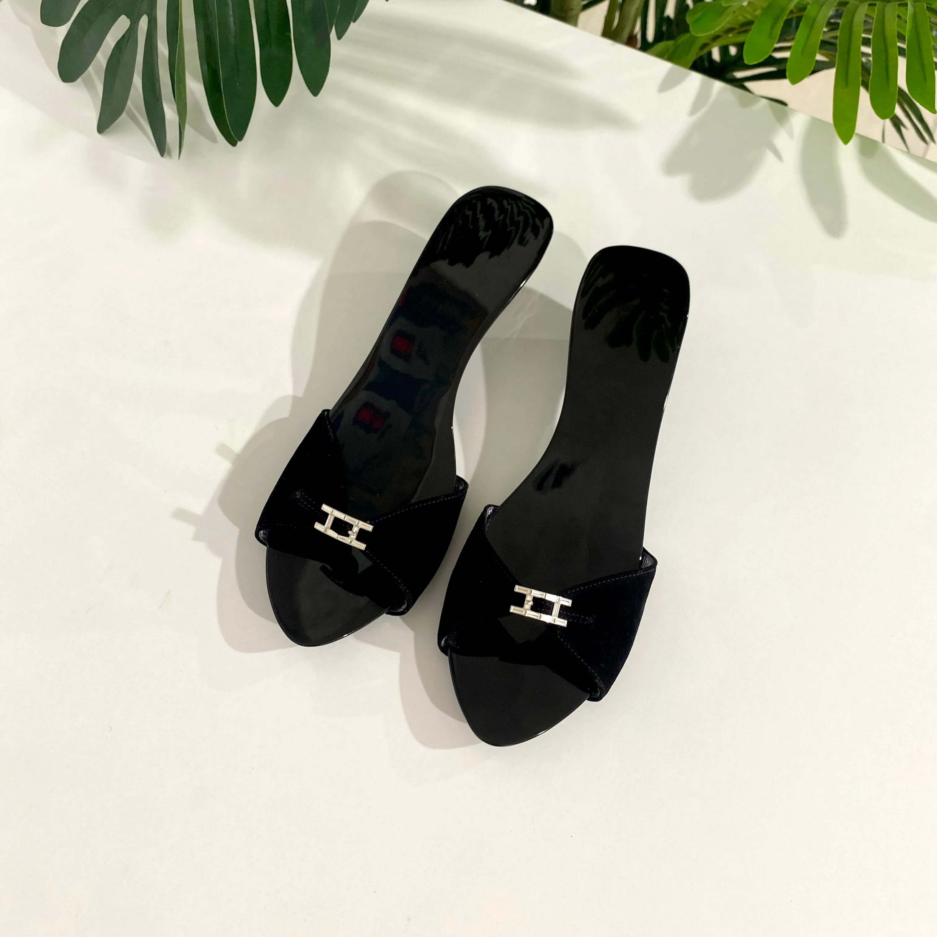 Hermès Black Suede Sandals