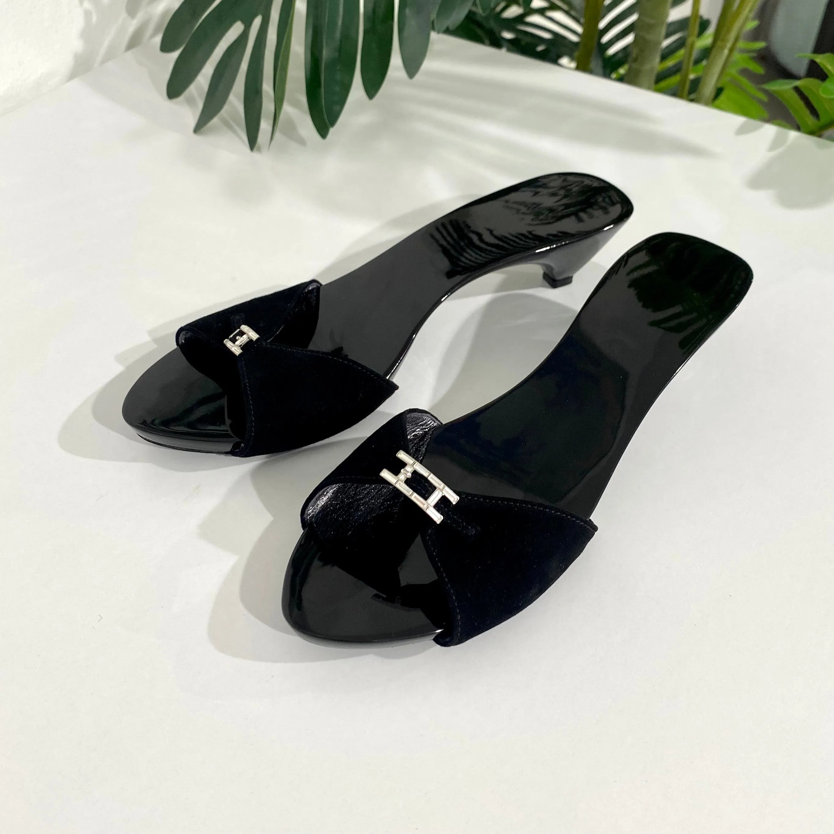 Hermès Black Suede Sandals