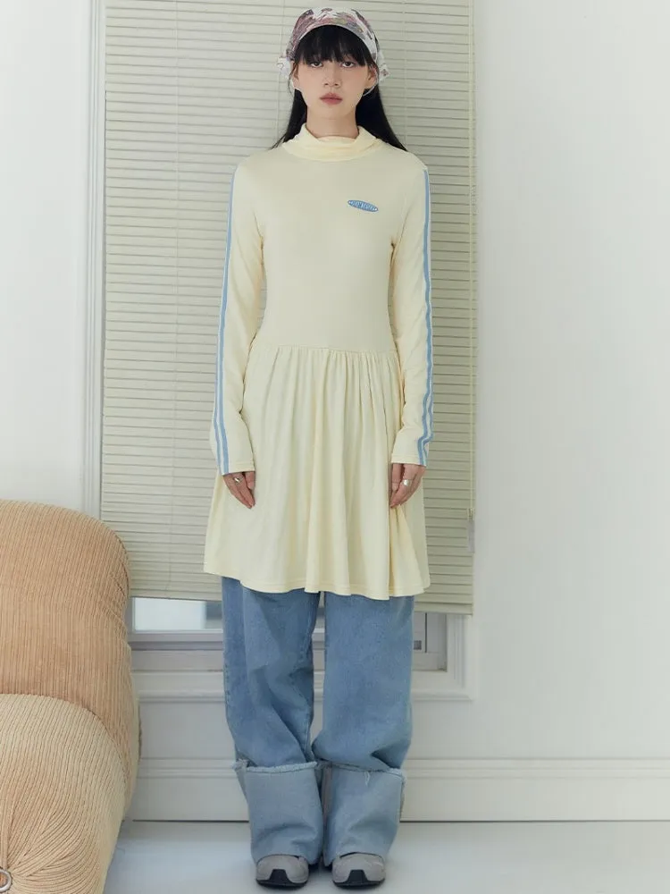 High Neck Stretch Knit Sports Mix Line Sleeve Dress【s0000003575】