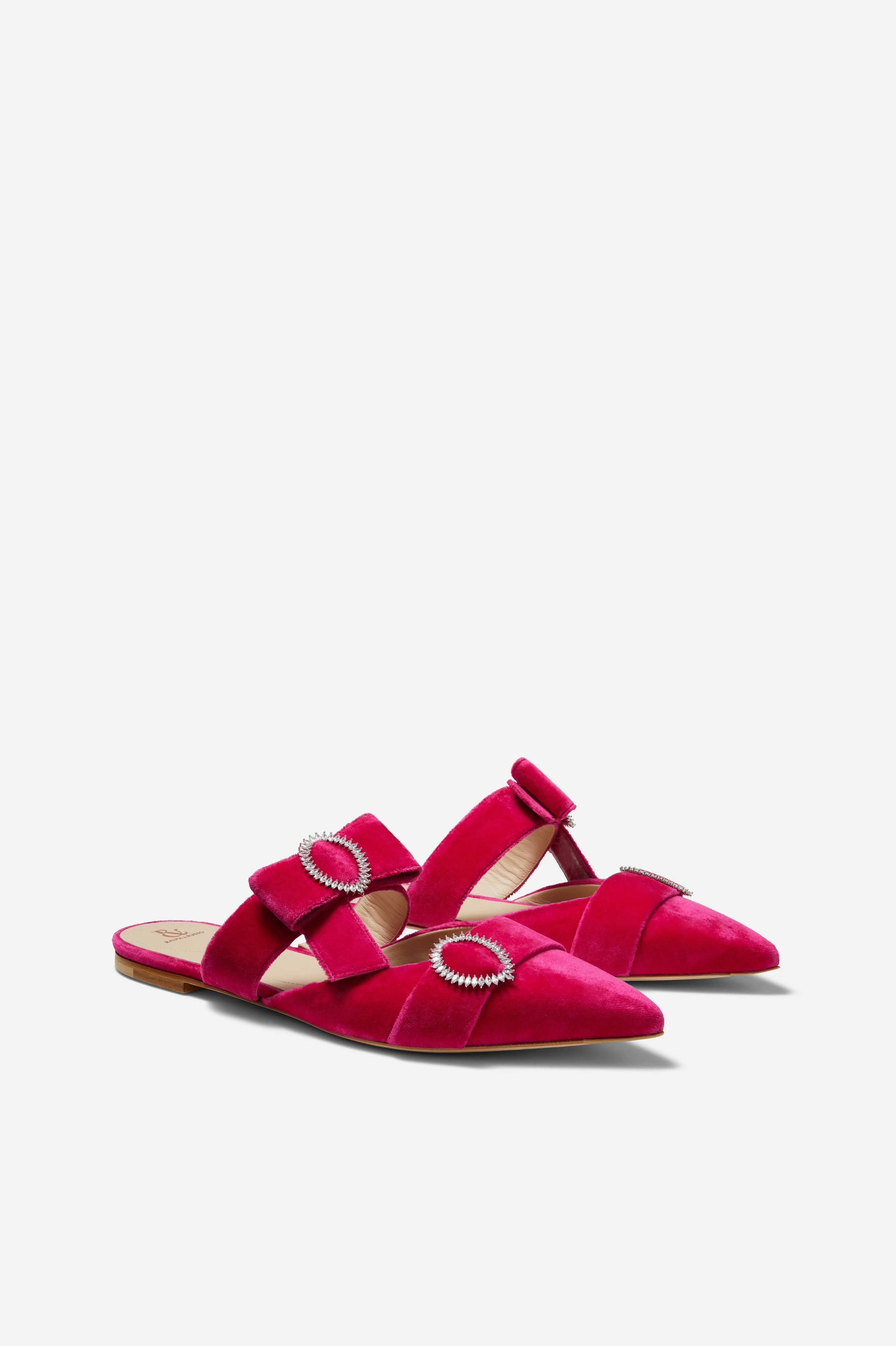 Hot Pink Velvet Flat Bow Mules