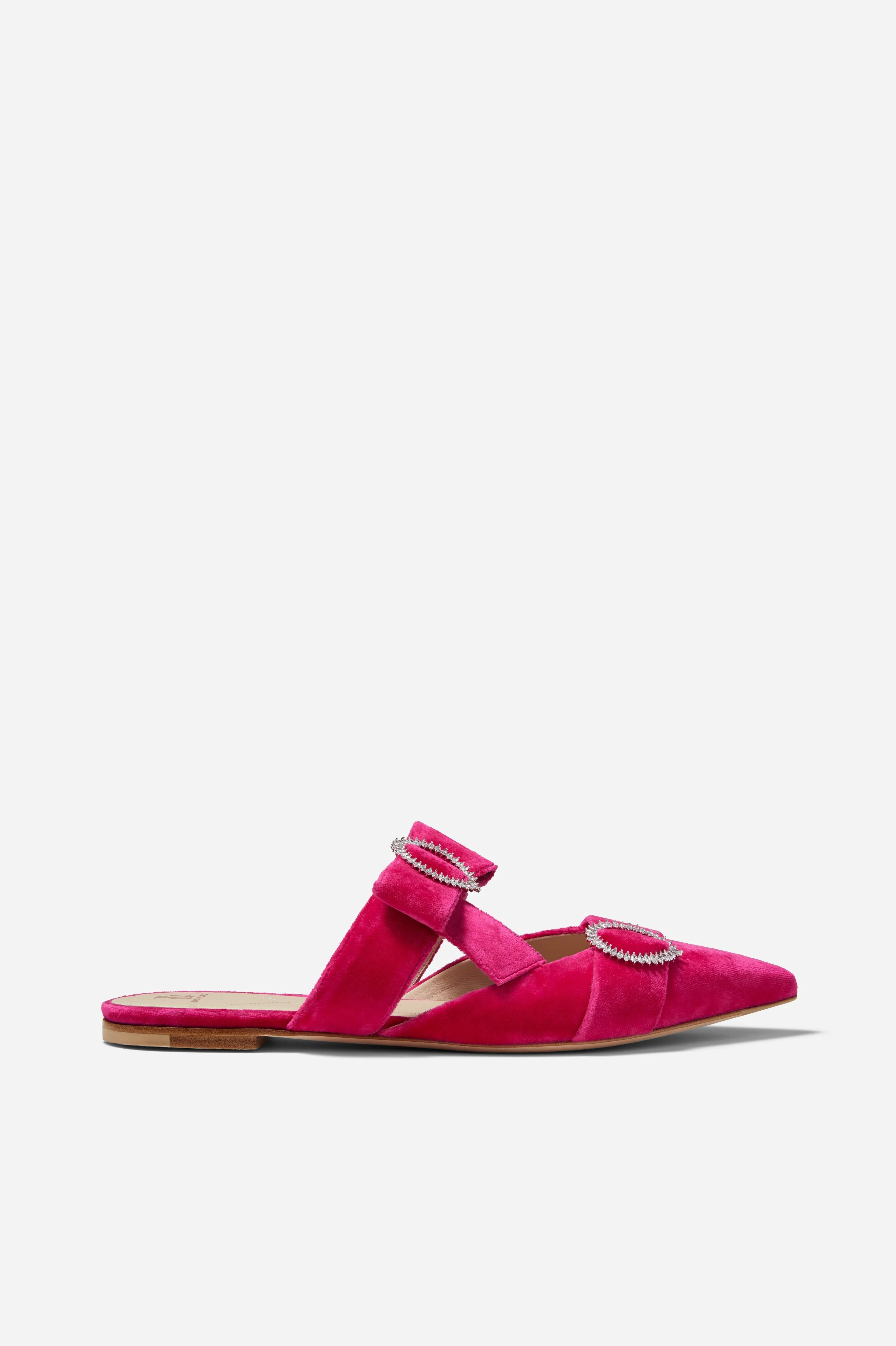 Hot Pink Velvet Flat Bow Mules
