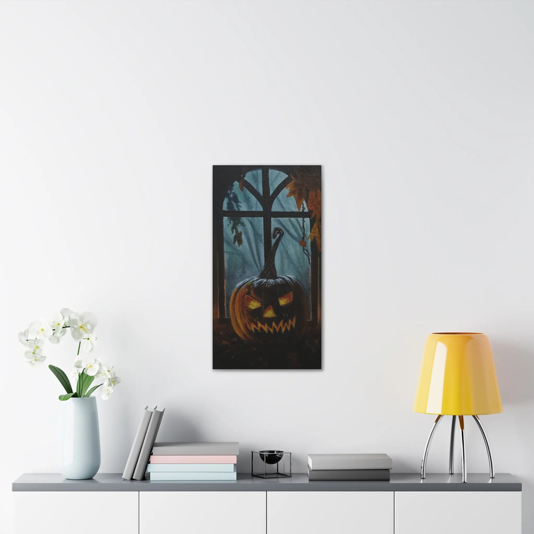 Jack O Lantern in the Window, Canvas Stretched