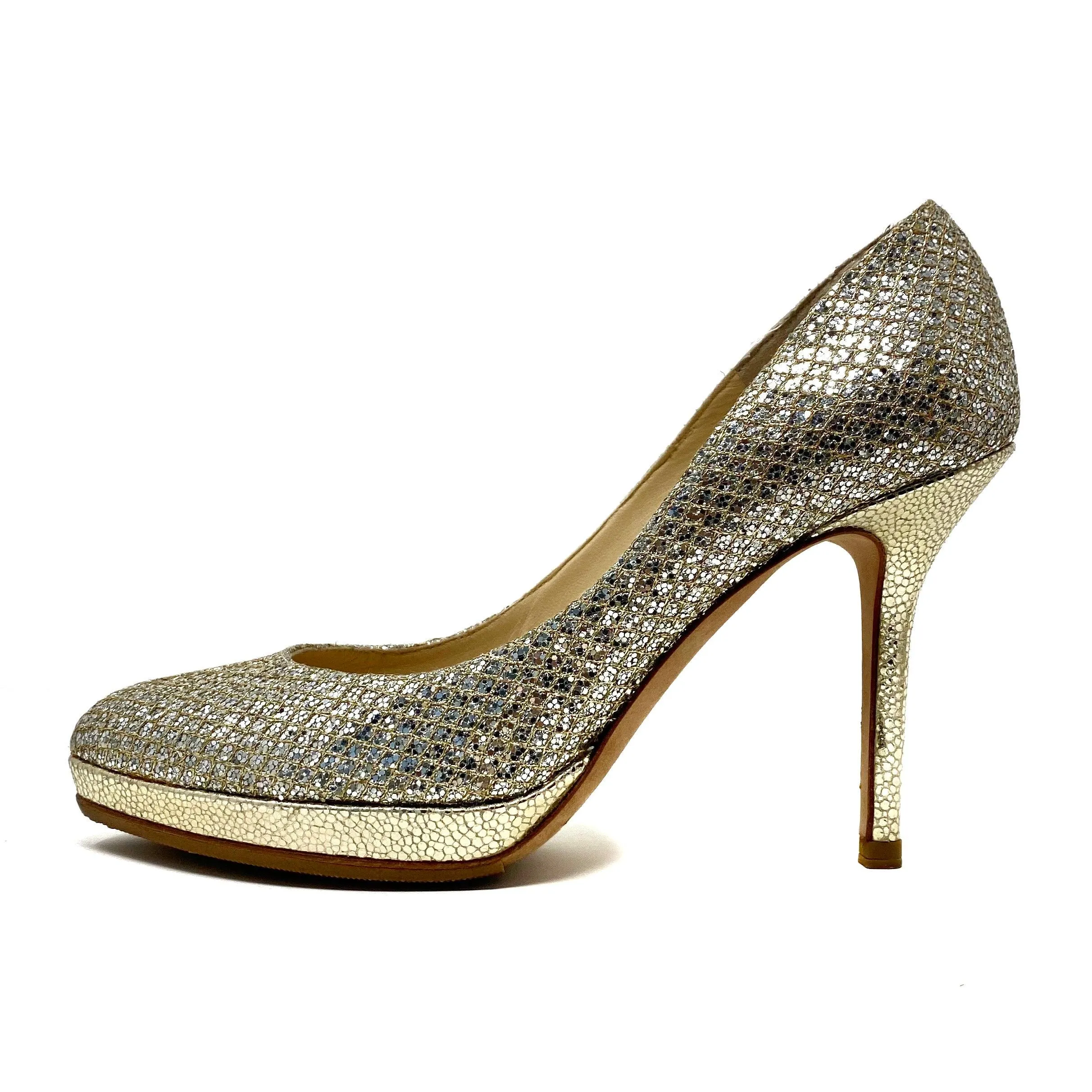 Jimmy Choo Champagne Glitter Ailsa Pumps 35.5