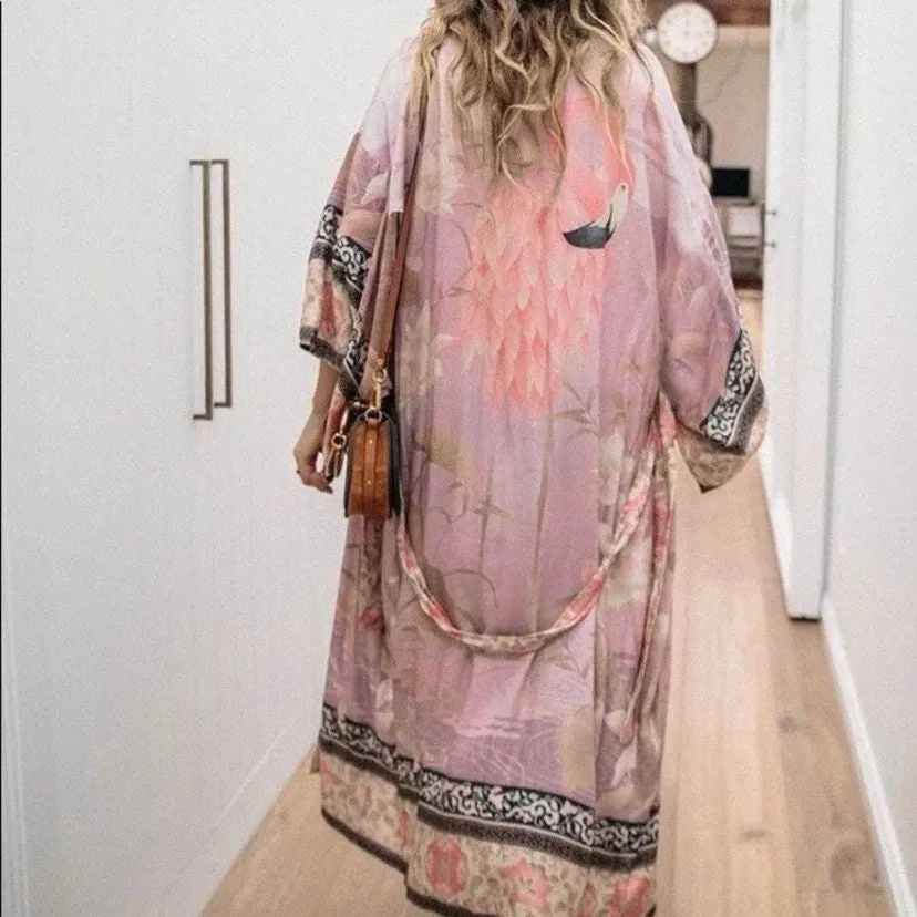 Kimono pink Quartz Sands lounge event WRAP / swim beach COVER-UP / bed bath Kaftan caftan robe duster - one size
