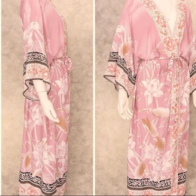 Kimono pink Quartz Sands lounge event WRAP / swim beach COVER-UP / bed bath Kaftan caftan robe duster - one size