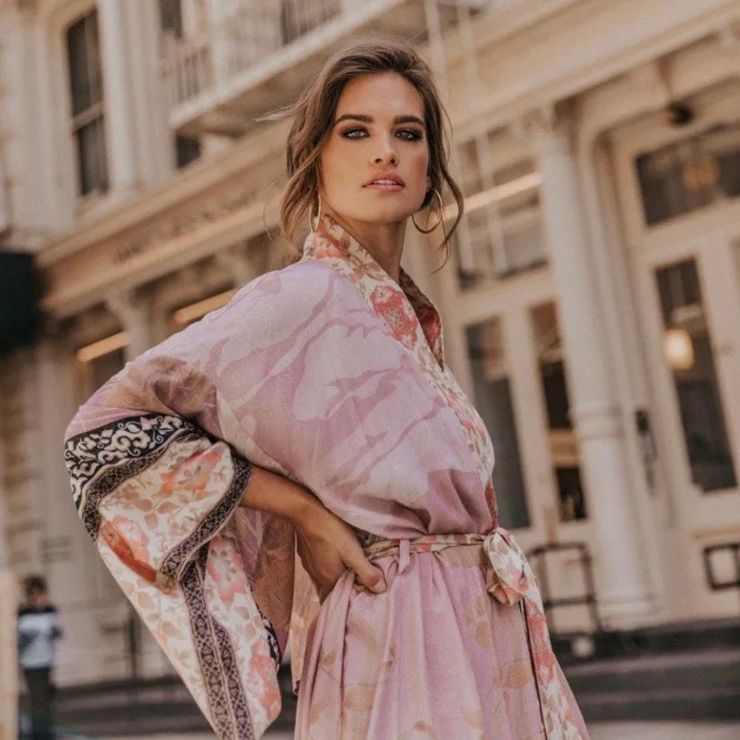 Kimono pink Quartz Sands lounge event WRAP / swim beach COVER-UP / bed bath Kaftan caftan robe duster - one size