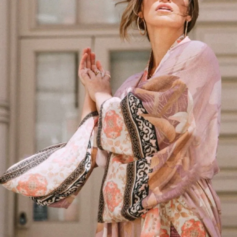 Kimono pink Quartz Sands lounge event WRAP / swim beach COVER-UP / bed bath Kaftan caftan robe duster - one size