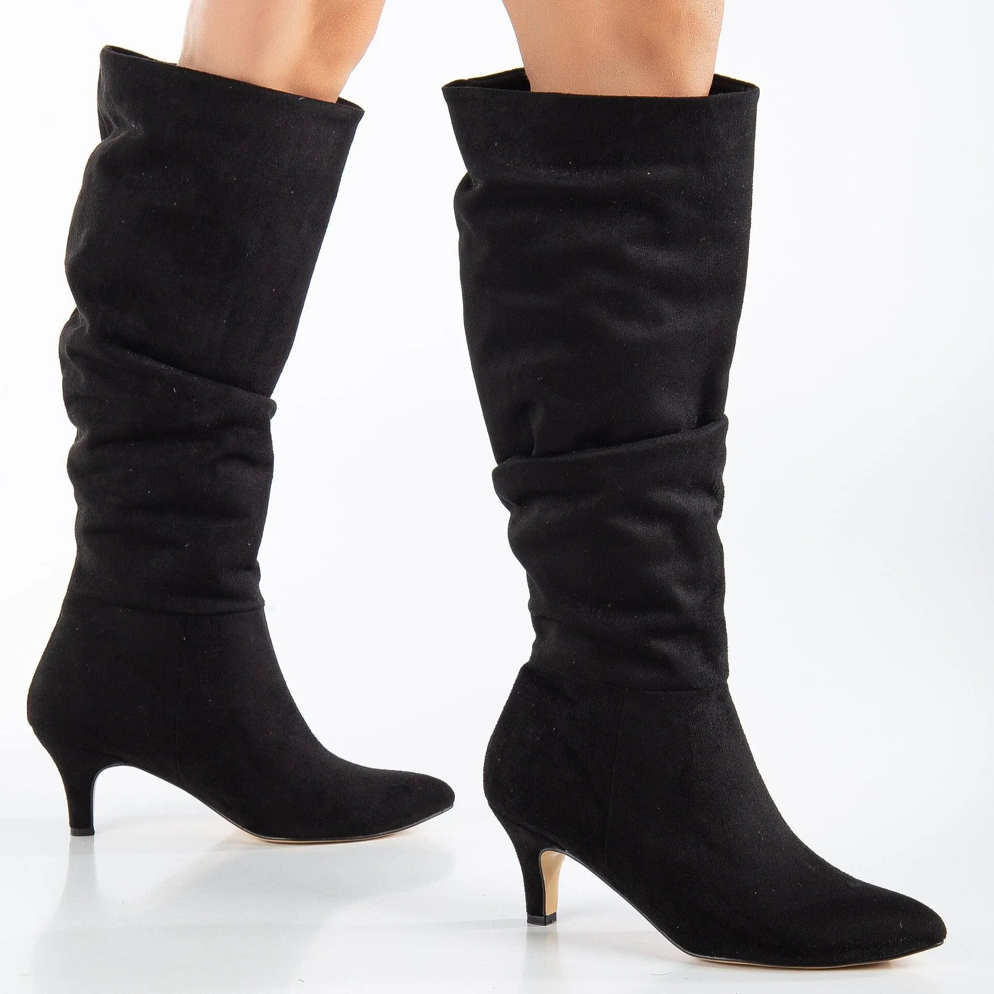 Liana - Black Suede Knee Slouchy Boots