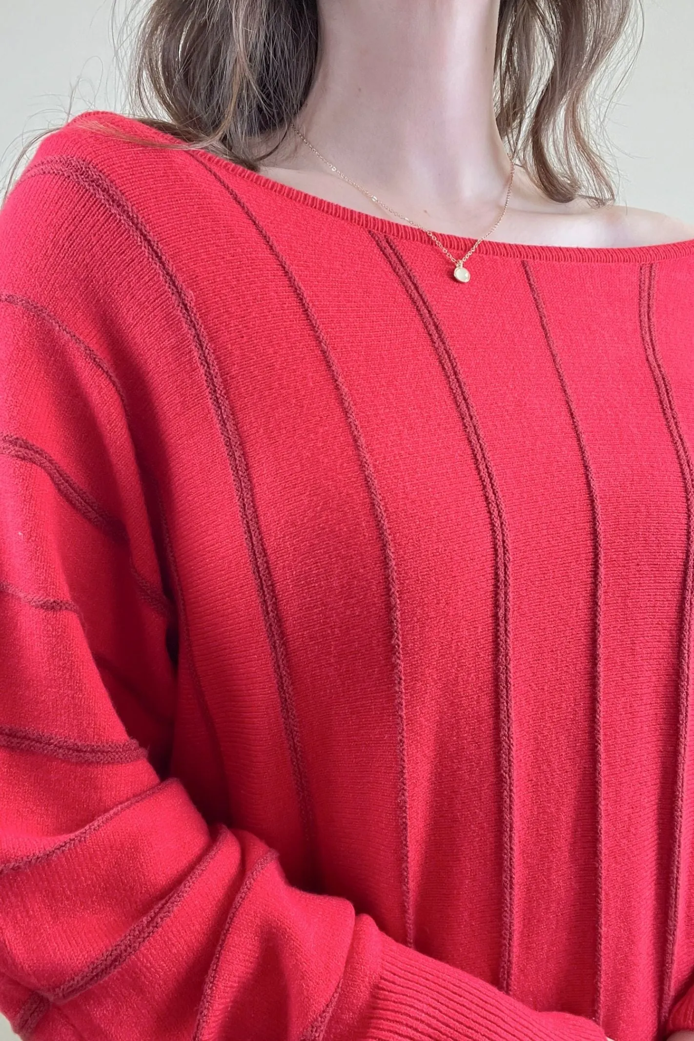 Liverpool Tango Red Boat Neck Striped Sweater