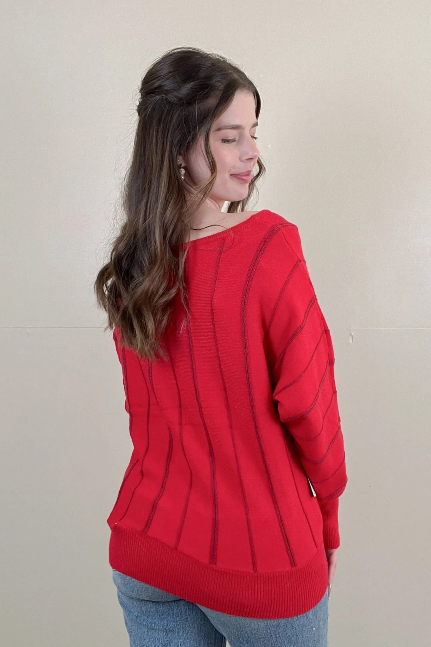 Liverpool Tango Red Boat Neck Striped Sweater