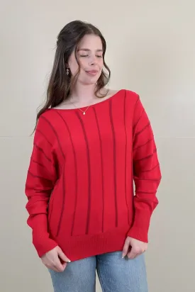 Liverpool Tango Red Boat Neck Striped Sweater