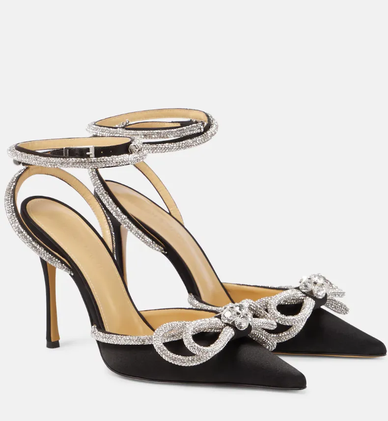 LUNA Midnight  Silver Wrap Around Diamante Bow High Heels - Black