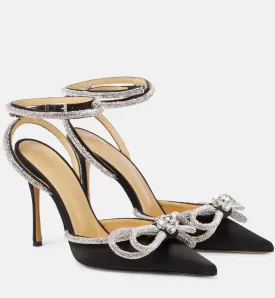 LUNA Midnight  Silver Wrap Around Diamante Bow High Heels - Black