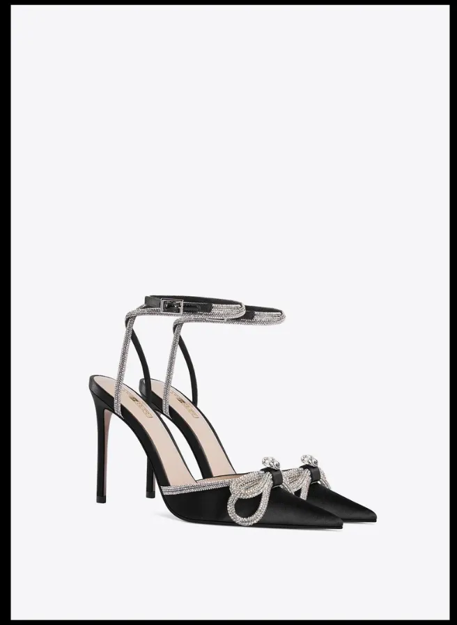 LUNA Midnight  Silver Wrap Around Diamante Bow High Heels - Black