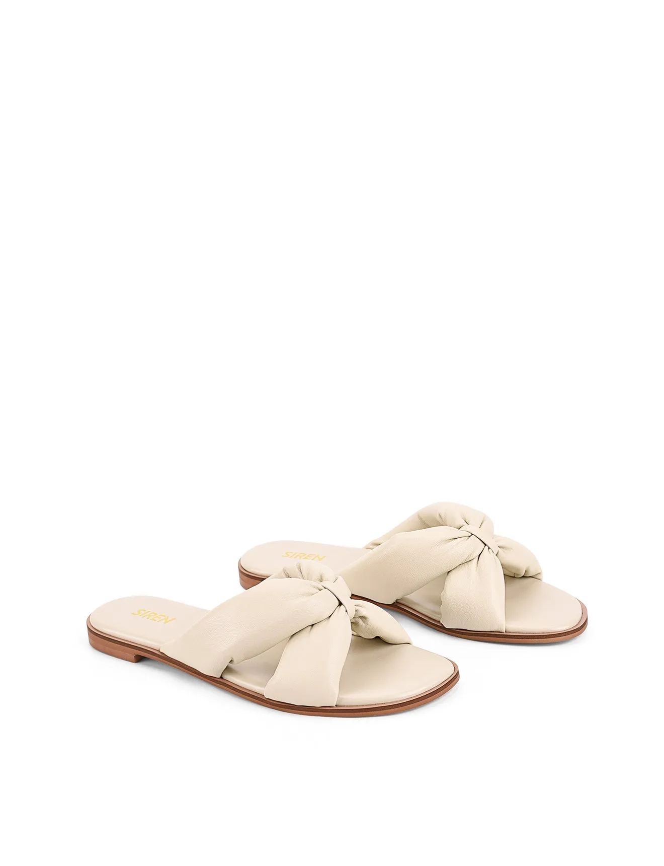 Madeline Flat Slides - Beige Leather