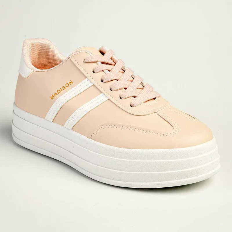 Madison Ashton Platform Lace Up Fashion Sneaker - Pink / White