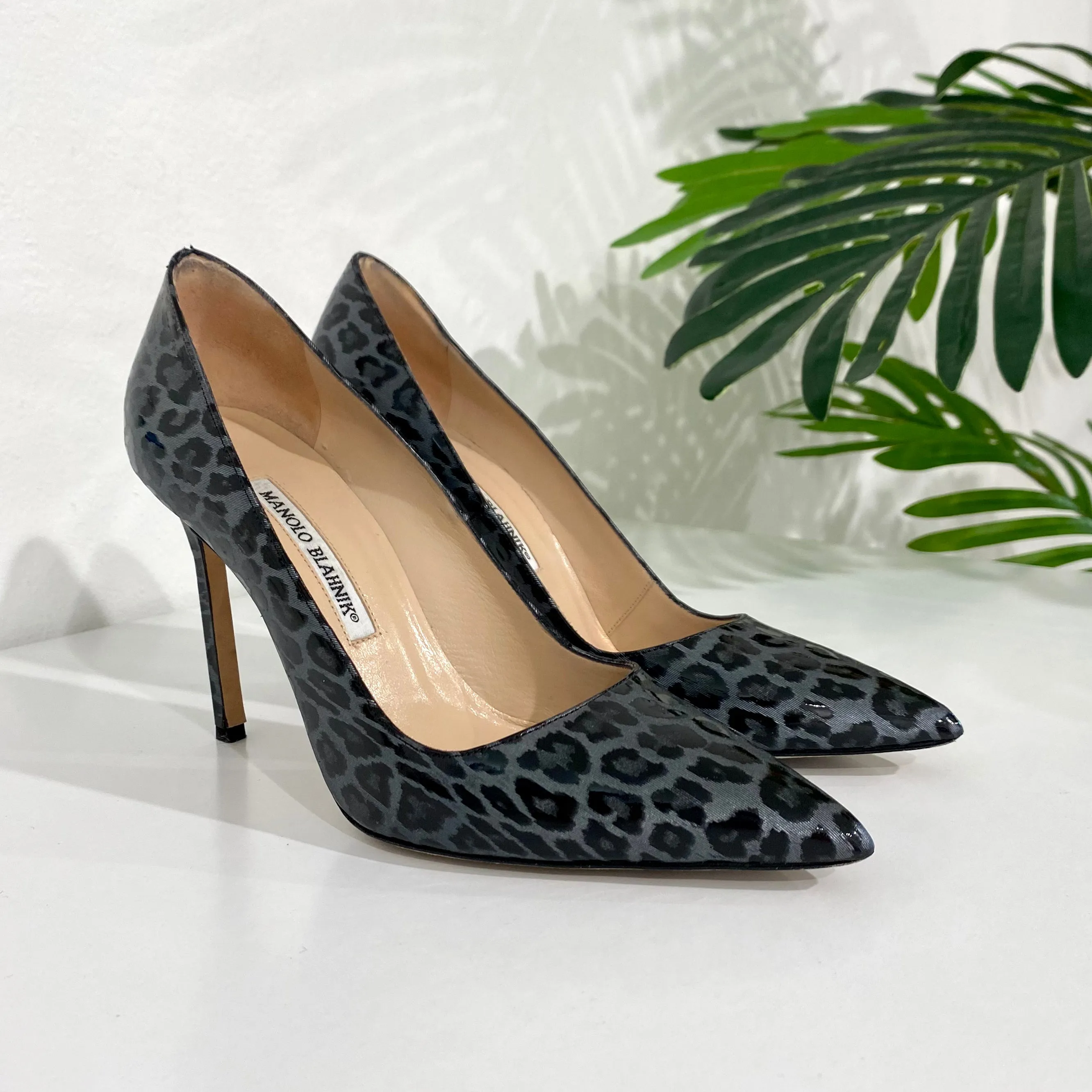 Manolo Blahnik Silver Leopard BB Pumps