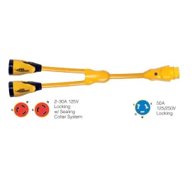 Marinco Y504-2-30 EEL (2)-30A-125V Female to (1)50A-125/250V Male "Y" Adapter - Yellow [Y504-2-30]