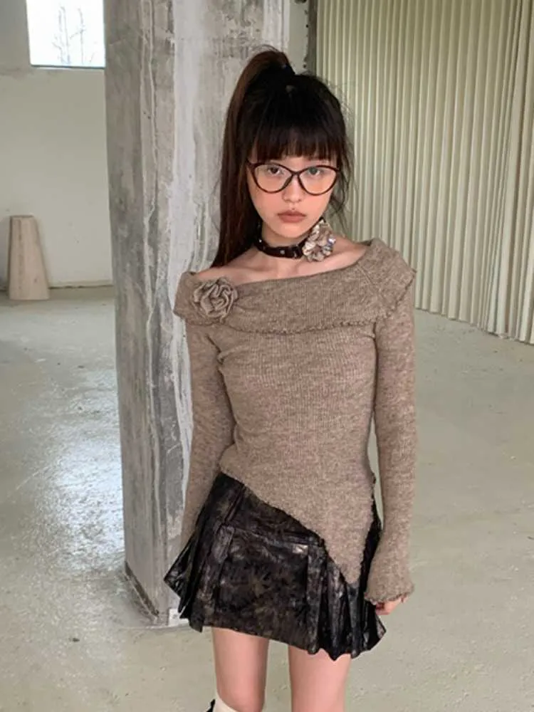 Off-the-shoulder floral sweater【s0000010578】