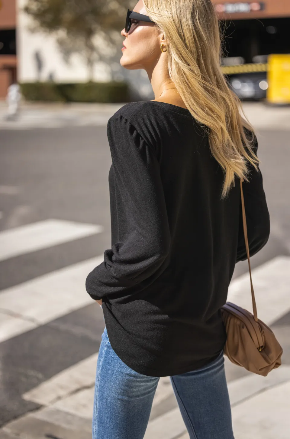 Poly/Rayon Knit Boat Neck Blouson Puff Sleeve Top