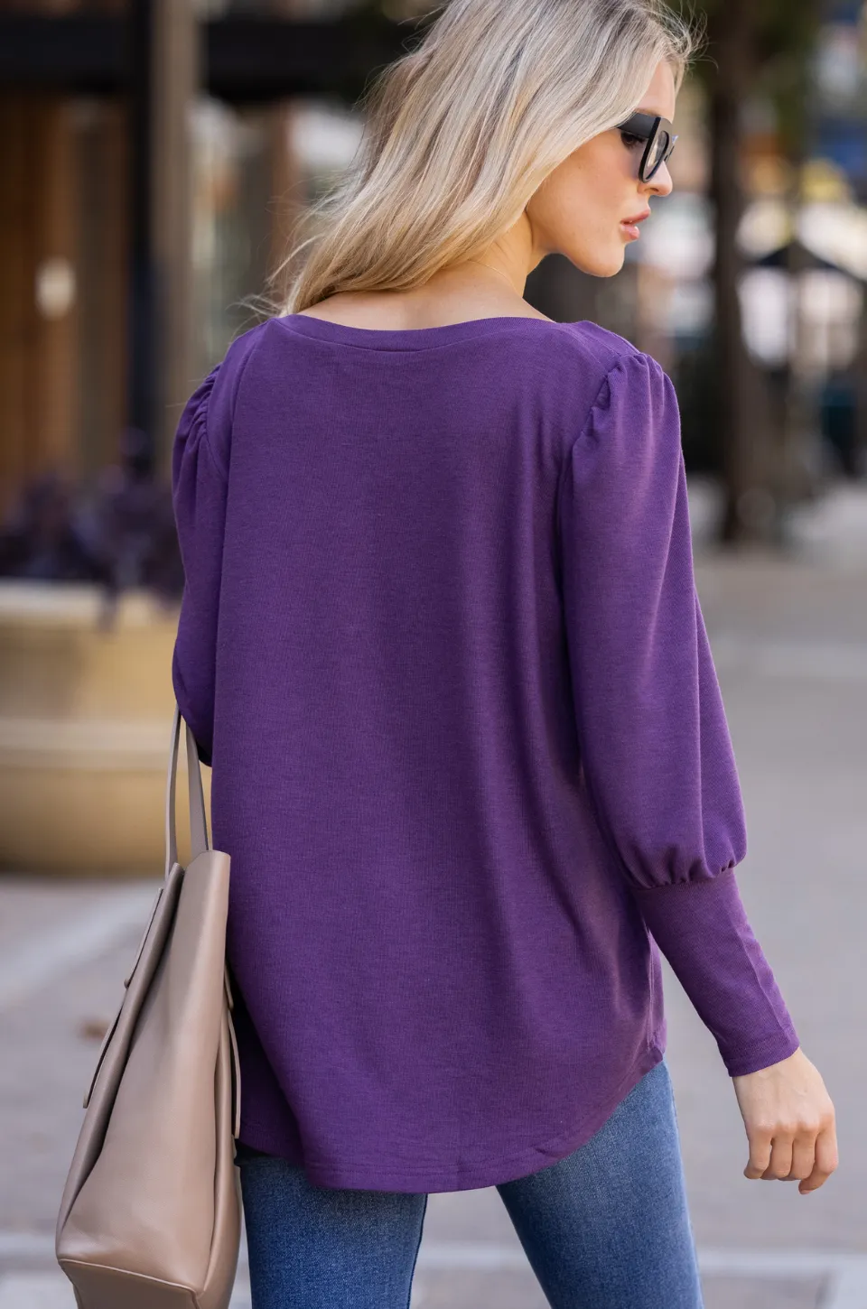 Poly/Rayon Knit Boat Neck Blouson Puff Sleeve Top