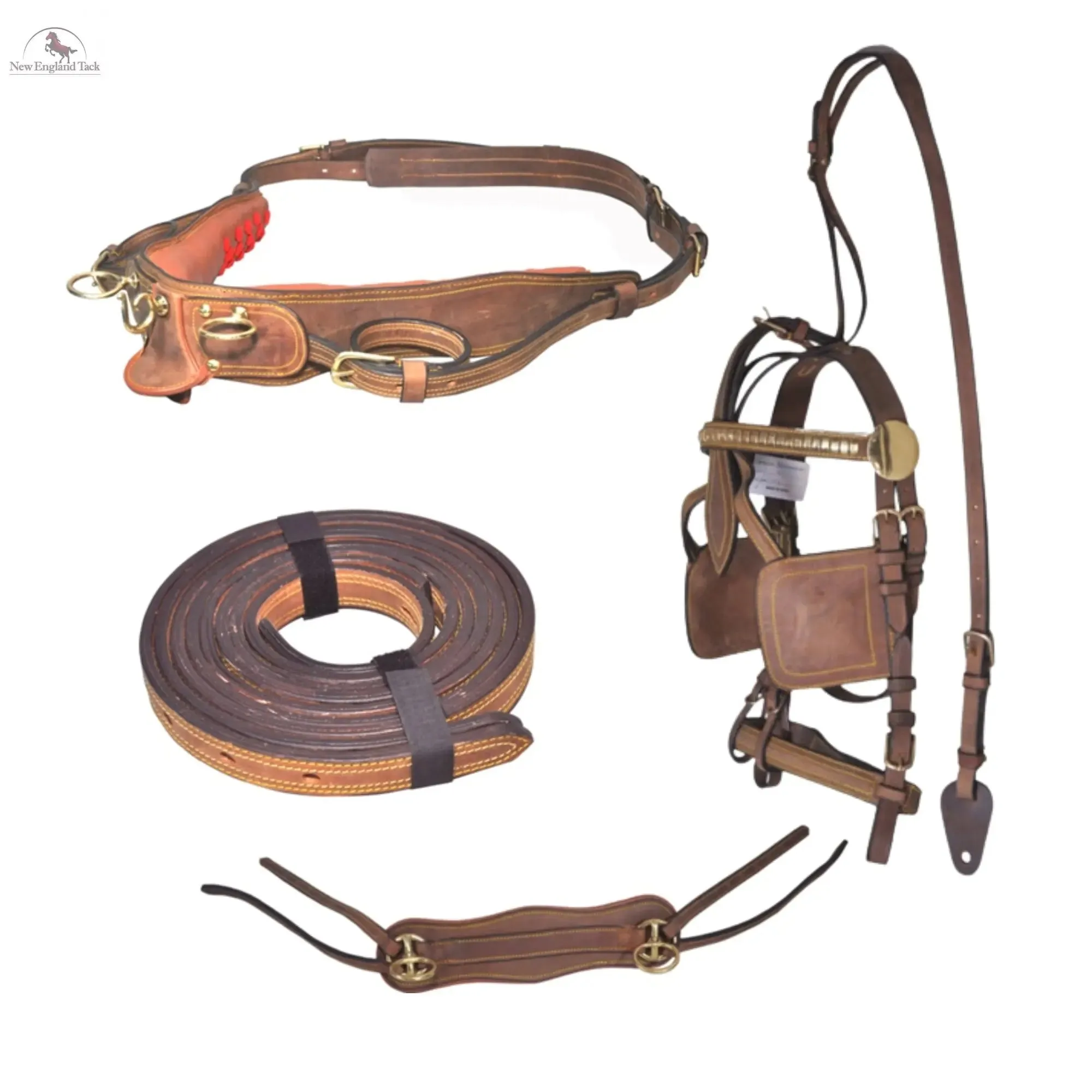 Premium Horse Gig Harness Full Size St Oily Cow Softy Leather with Brass Lacquer