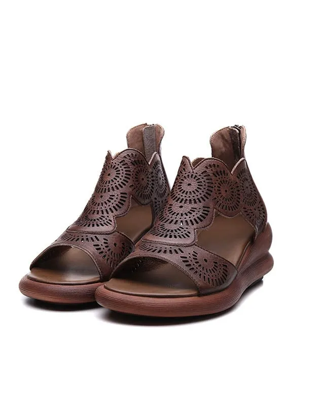 Retro Leather Open Toe Summer Wedge Sandals