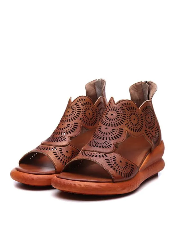 Retro Leather Open Toe Summer Wedge Sandals