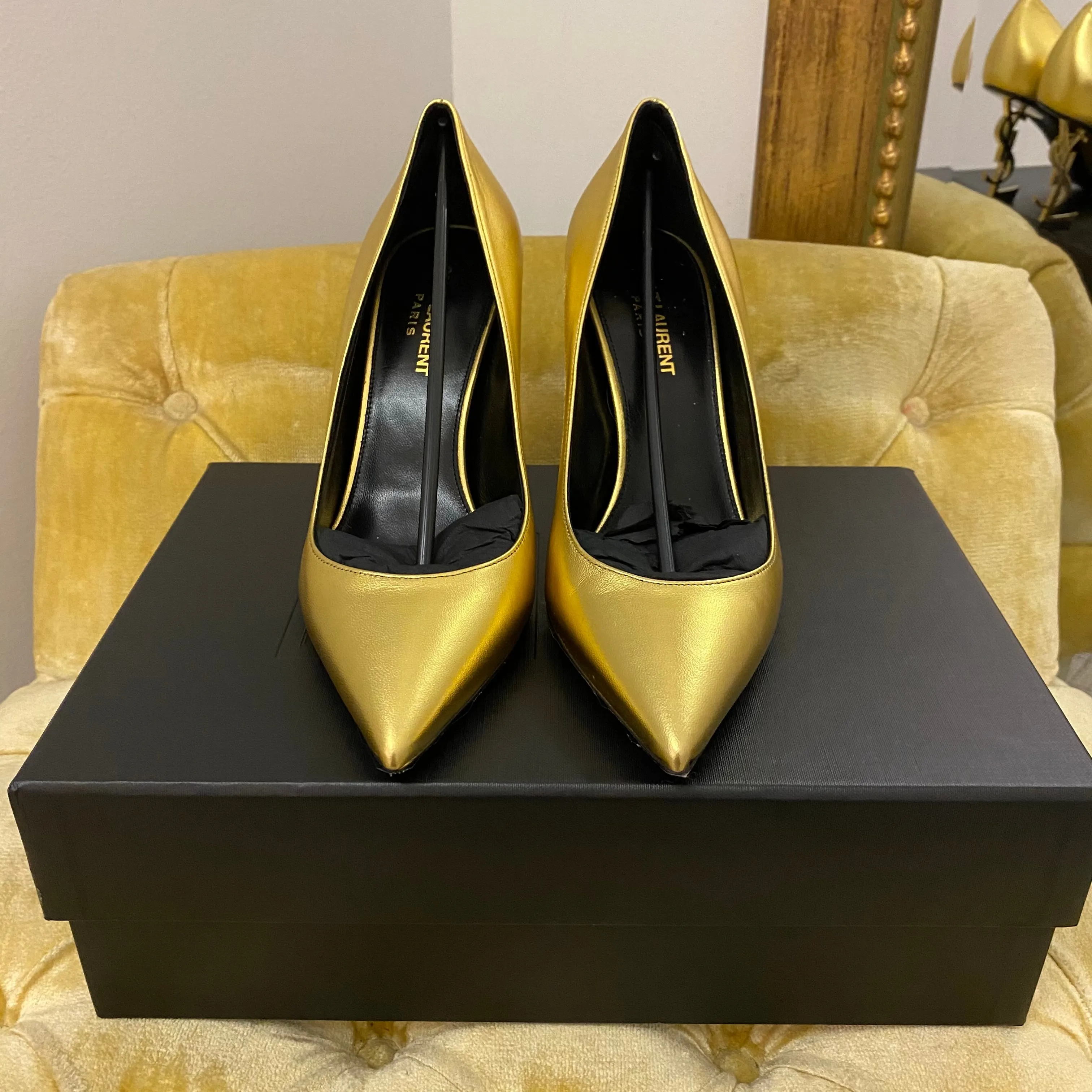Saint Laurent Gold Opyum 85 Heels