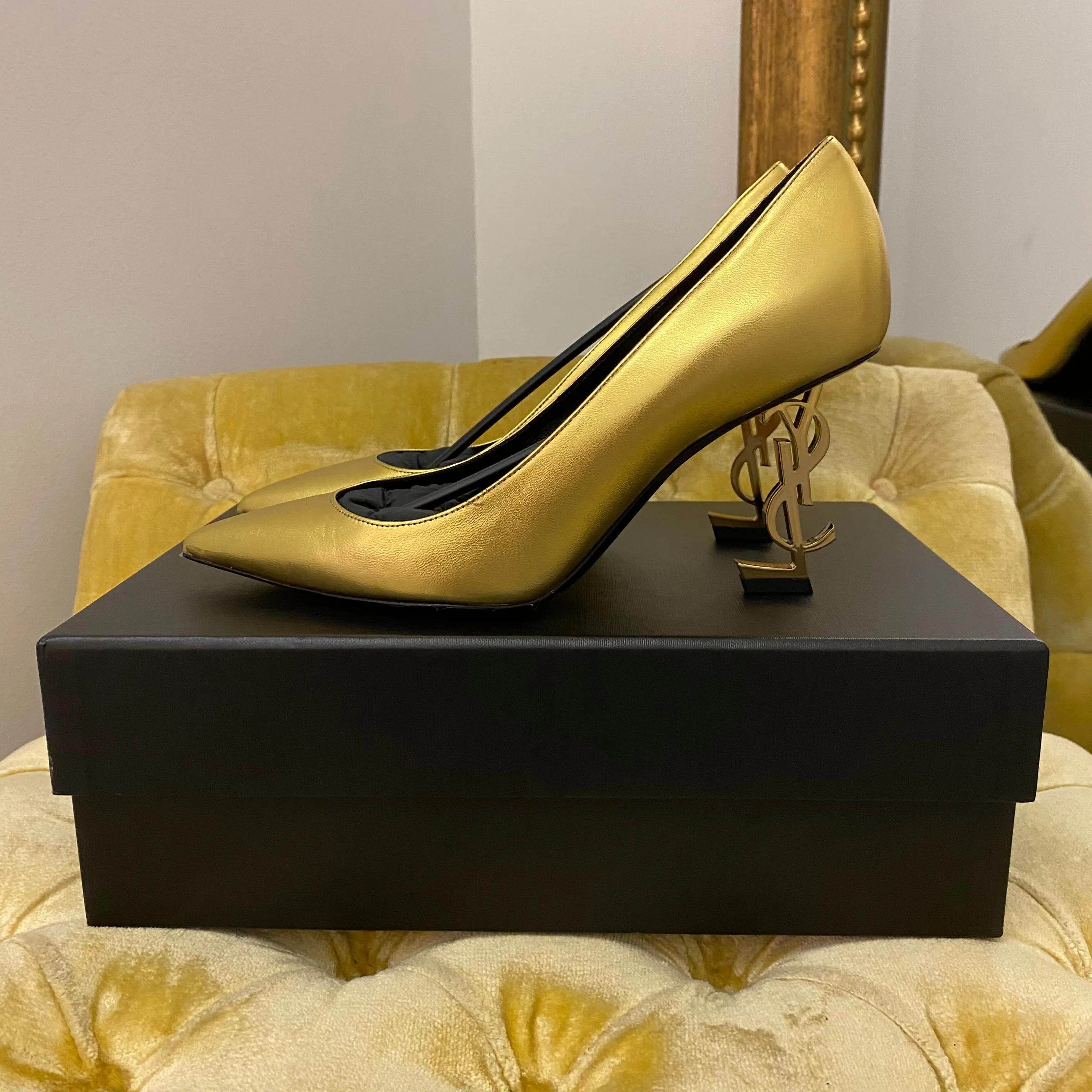 Saint Laurent Gold Opyum 85 Heels