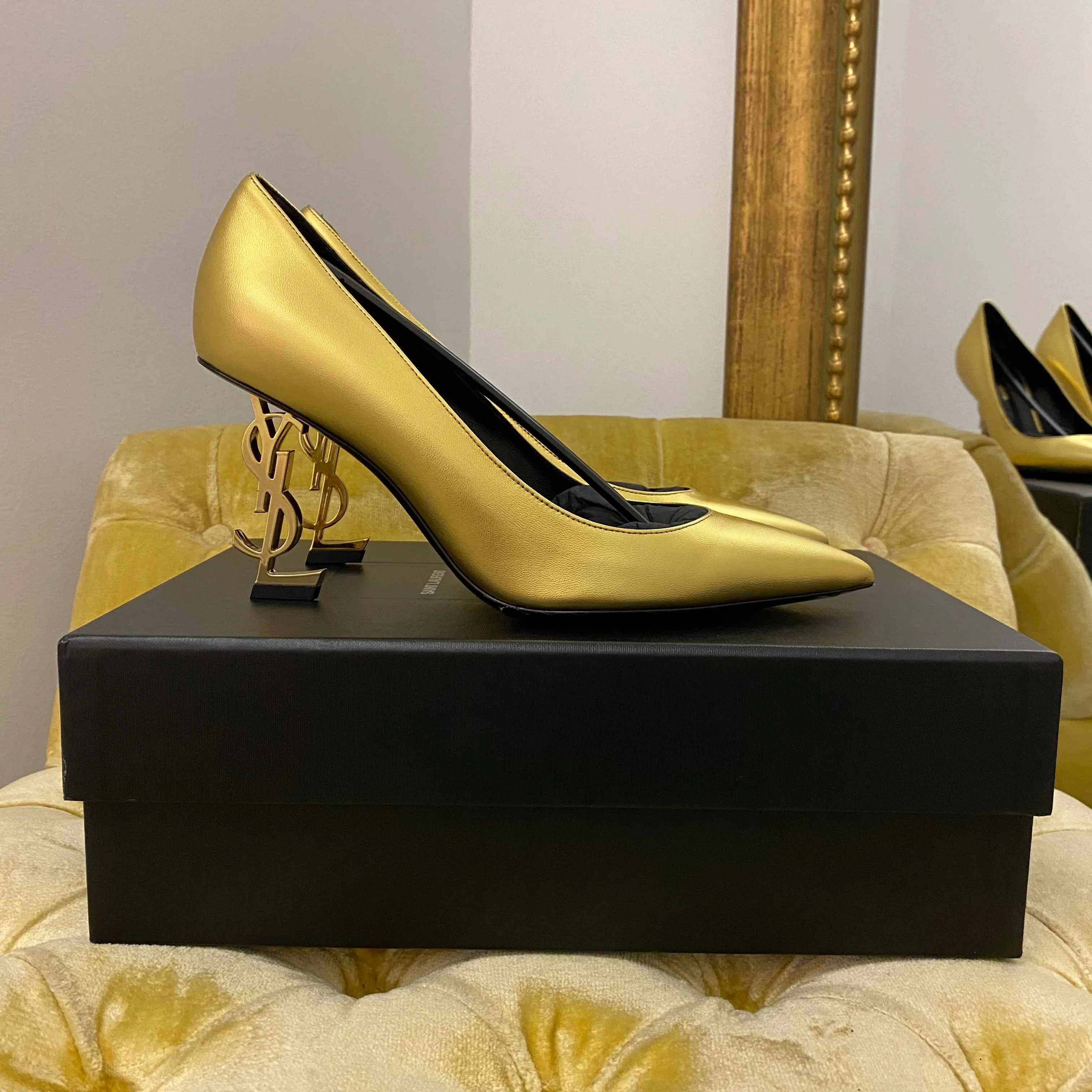 Saint Laurent Gold Opyum 85 Heels