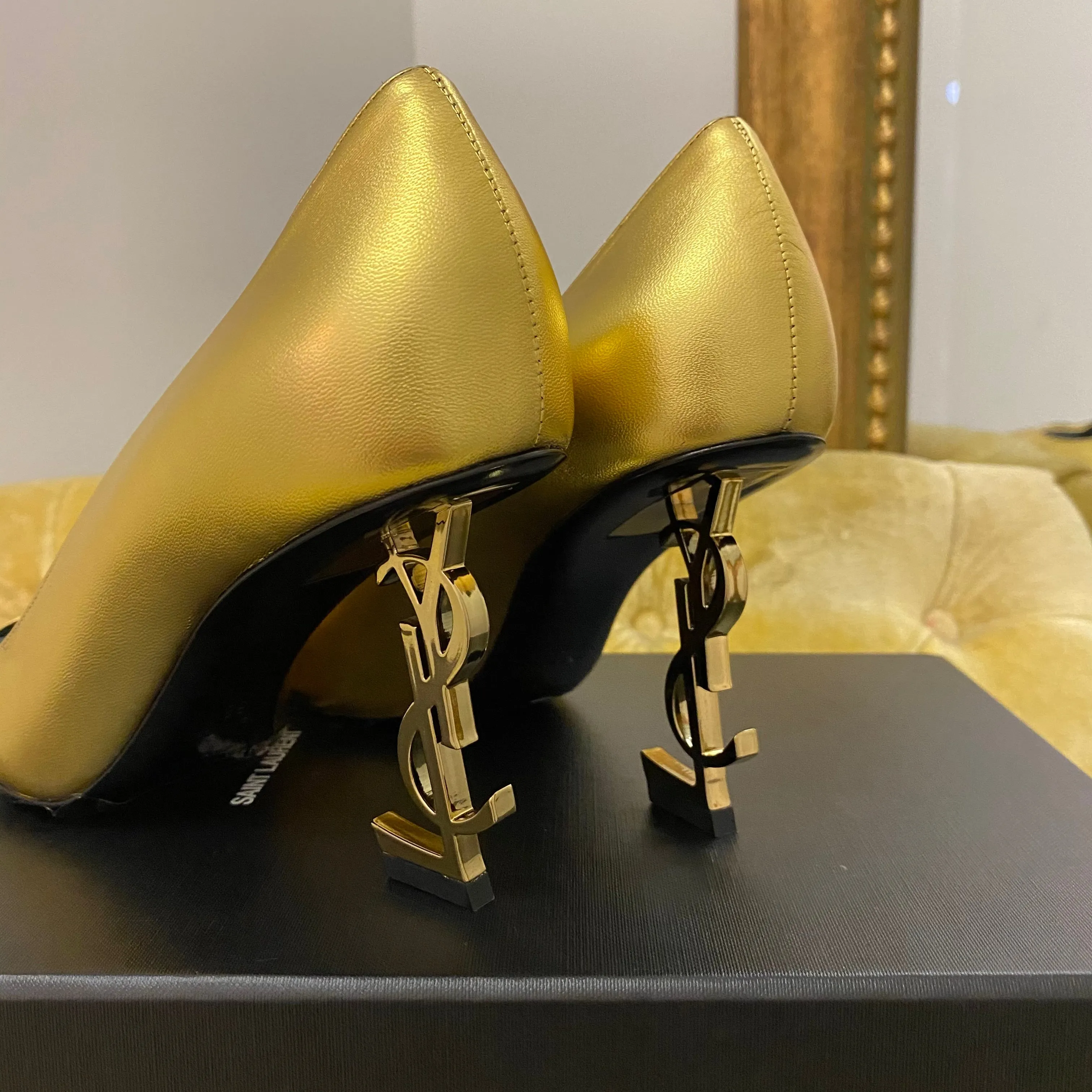 Saint Laurent Gold Opyum 85 Heels