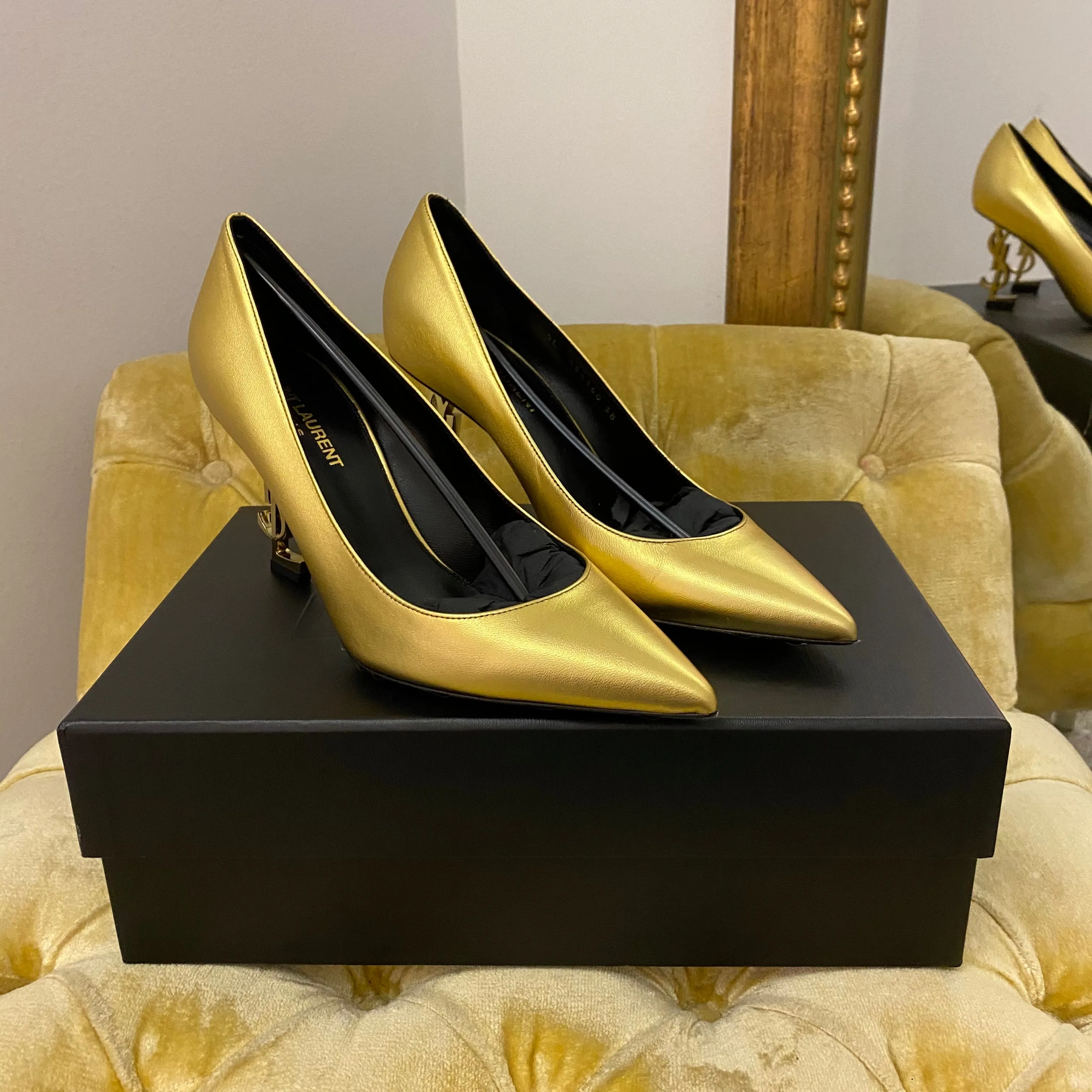 Saint Laurent Gold Opyum 85 Heels