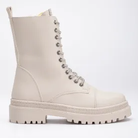 Selene - Beige Combat Boots with Sparkling Laces