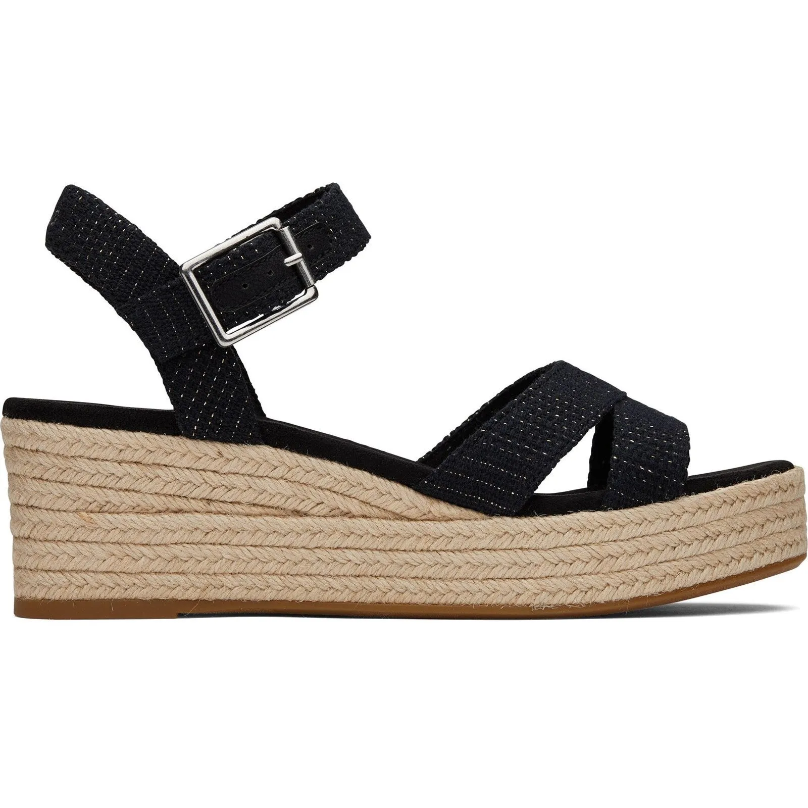 TOMS Audrey Womens Black Metallic Wedge Sandal